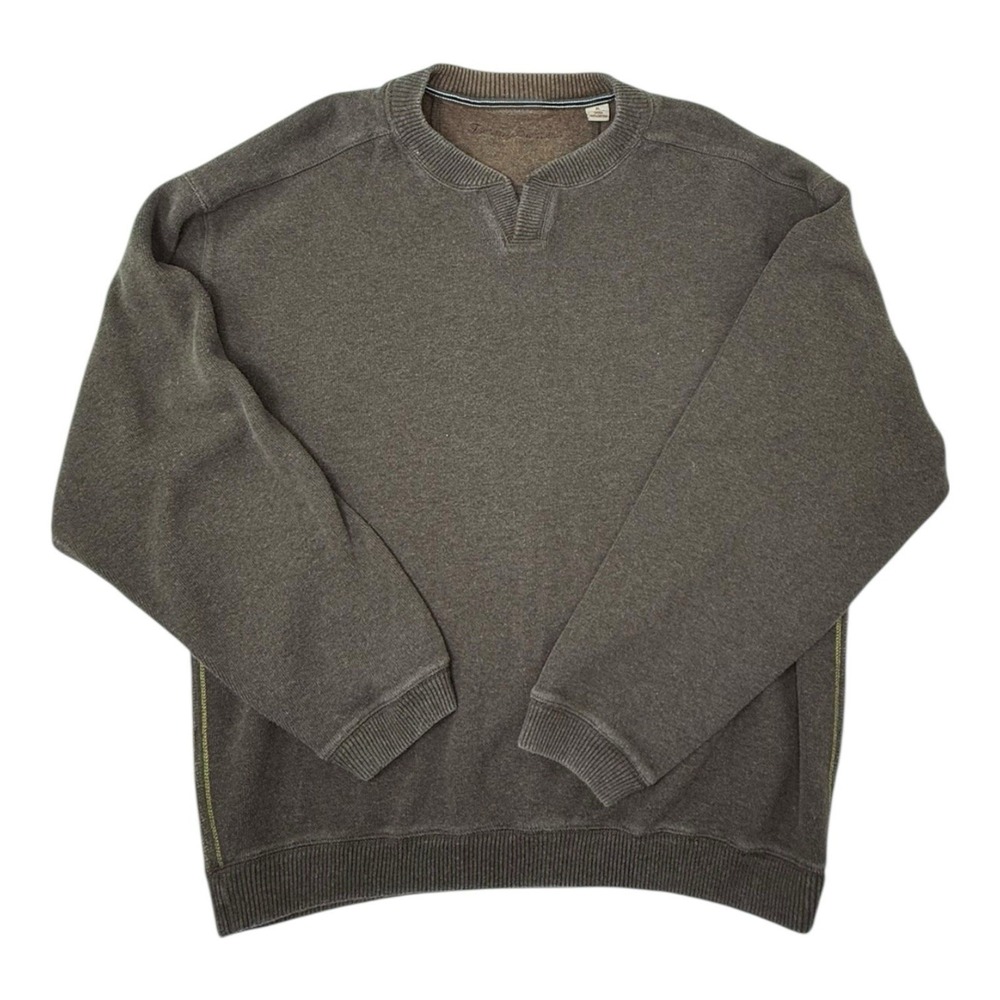 Tommy Bahama Mens Sz XL Thick Cotton Sweater Pullover Brown Yellow Pinstripe EUC